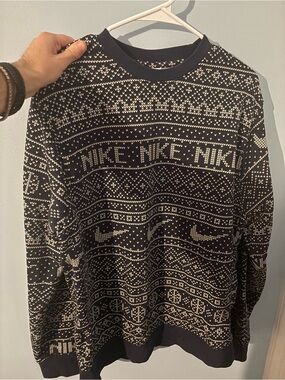Nike Men’s Navy and White Knit Sweater crewneck men’s large